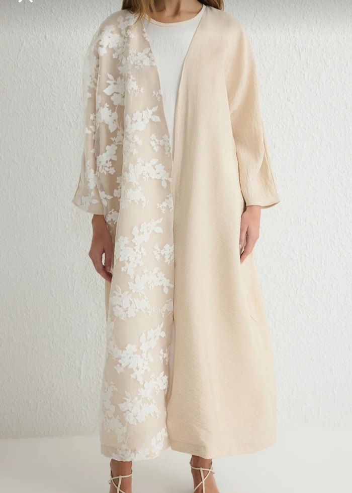 Uzun Beyaz Kadın Kimono - Görsel 3