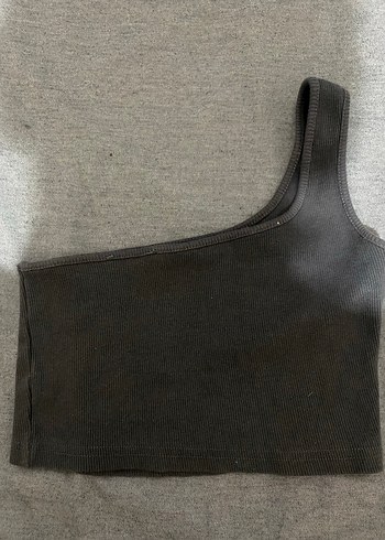 Gri Tek Omuzlu Kadın Crop Top