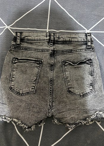 Diğer Gri Bağcıklı Mini Kadın Denim Şort