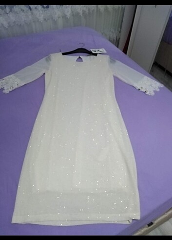 46 Beden beyaz Renk Beyaz şık elbise