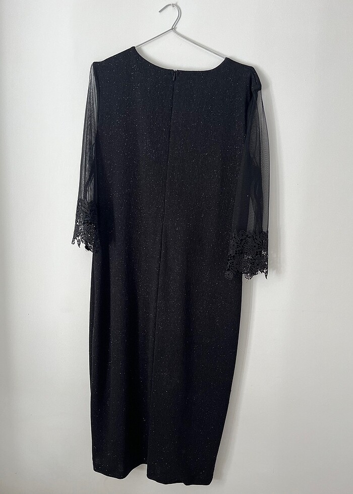 Siyah simli kolu tüllü abiye elbise - Görsel 2