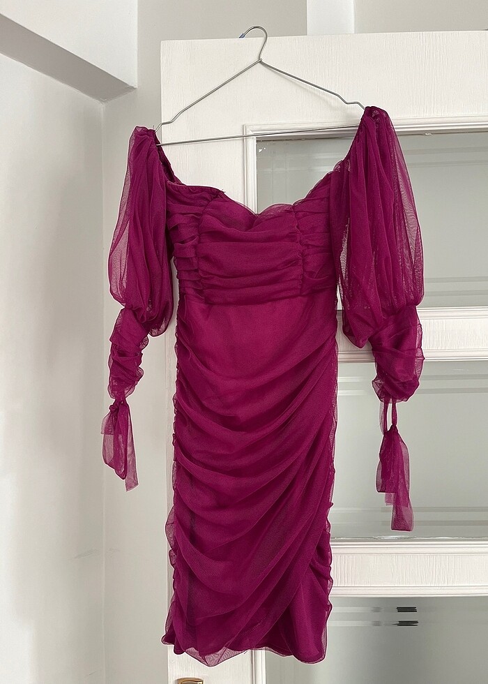 Mor kısa abiye elbise - Görsel 2