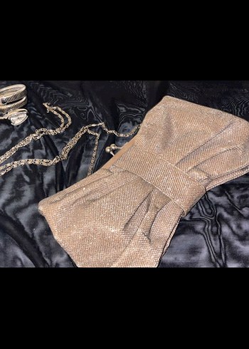 Zincir Detaylı Bej Triko Kadın Clutch Çanta - Görsel 3