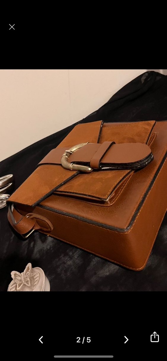 Kahverengi Deri Tokalı Kadın Çanta - Görsel 2