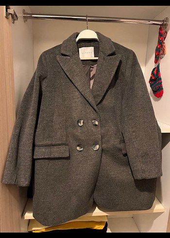 Düğmeli Gri Midi Kadın Blazer Ceket - Görsel 4