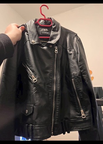 Kadın Siyah Deri Biker Ceket - Görsel 4