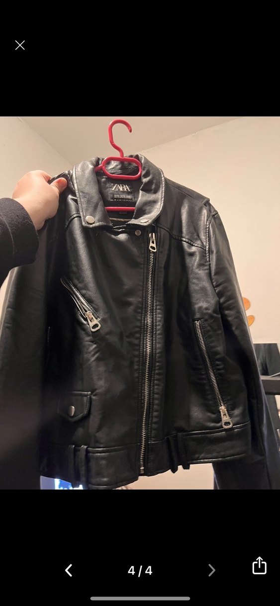 Kadın Siyah Deri Biker Ceket - Görsel 4