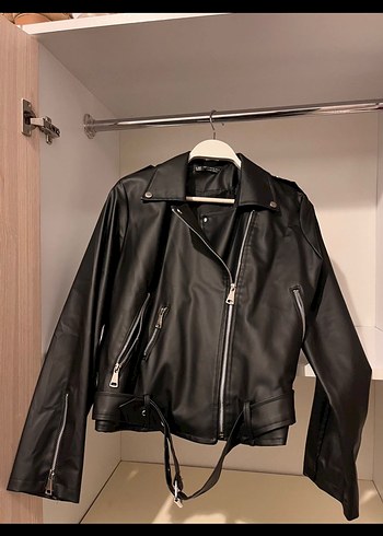 Kadın Siyah Deri Biker Ceket - Görsel 7