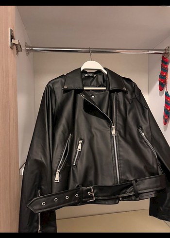 Kadın Siyah Deri Biker Ceket - Görsel 3