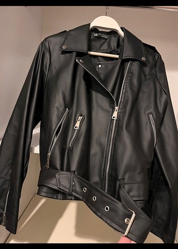 Kadın Siyah Deri Biker Ceket - Görsel 2