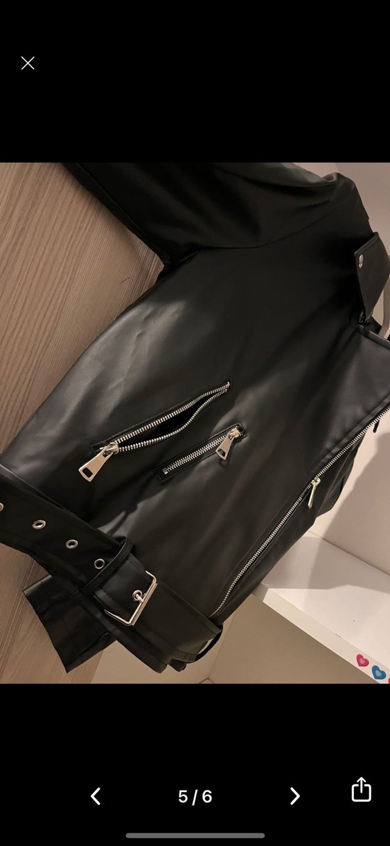 Kadın Siyah Deri Biker Ceket - Görsel 5