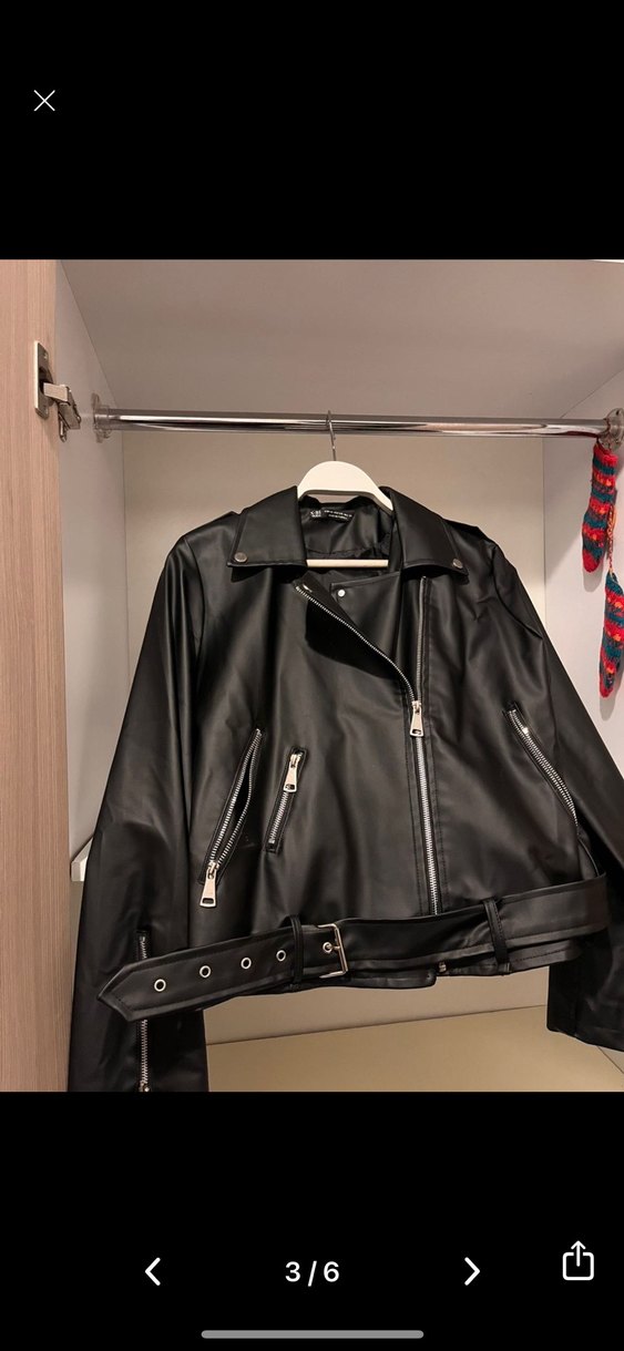 Kadın Siyah Deri Biker Ceket - Görsel 3