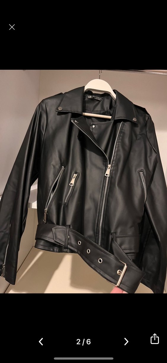 Kadın Siyah Deri Biker Ceket - Görsel 2