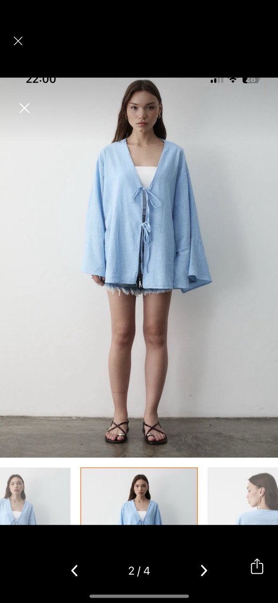 JASTE Kadın Mavi Yarasa Kol Çift Bağlamalı Kimono - Görsel 2