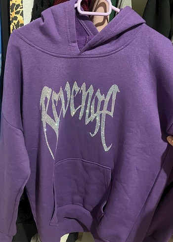m Beden Mor Kapüşonlu Oversize Sweatshirt
