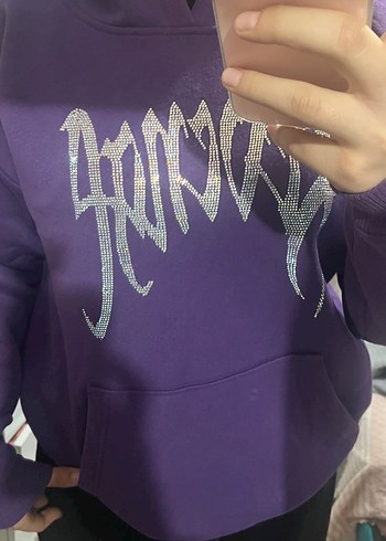 Diğer Mor Kapüşonlu Oversize Sweatshirt