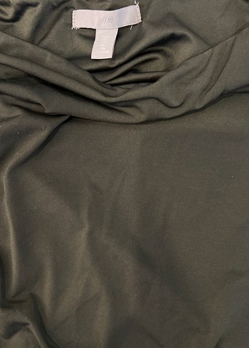 H&M Drapeli Kolsuz Haki Uzun Elbise