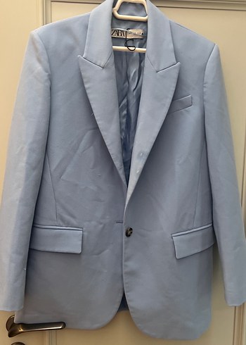 Zara Acik Mavi Tek Dugmeli Blazer Ceket