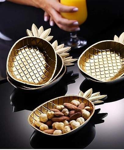 50 takım 6lı çerez tabağı ananas ve yaprak model