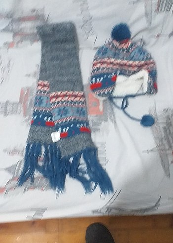 Nakışlı Çok Renkli Örgü Erkek Bere ve Atkı - Görsel 2