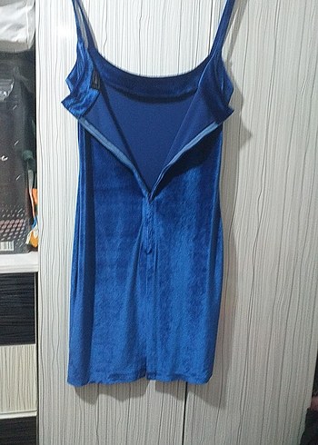 Mavi Parlak Midi Kadın Elbise - Görsel 2