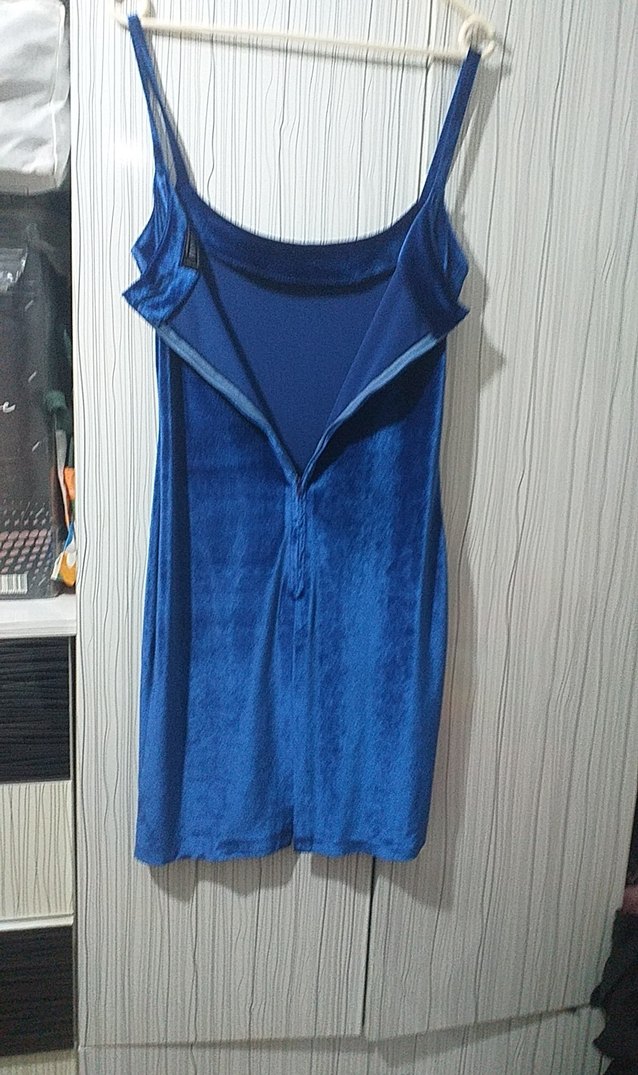 Mavi Parlak Midi Kadın Elbise - Görsel 2