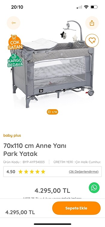 park yatak baby plus gri