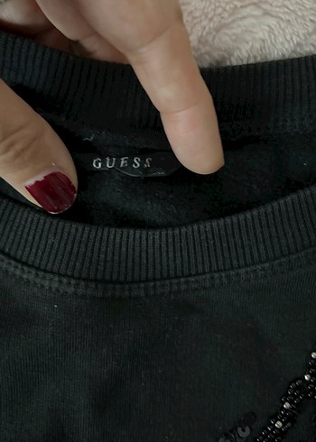 Siyah Kadın Guess Nakışlı Süet Sweatshirt