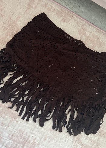 Kahverengi Süet Bohem Örgü etek - Görsel 5