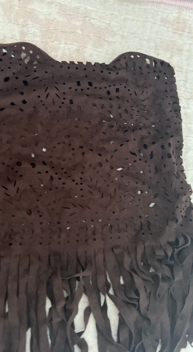 Kahverengi Süet Bohem Örgü etek - Görsel 4