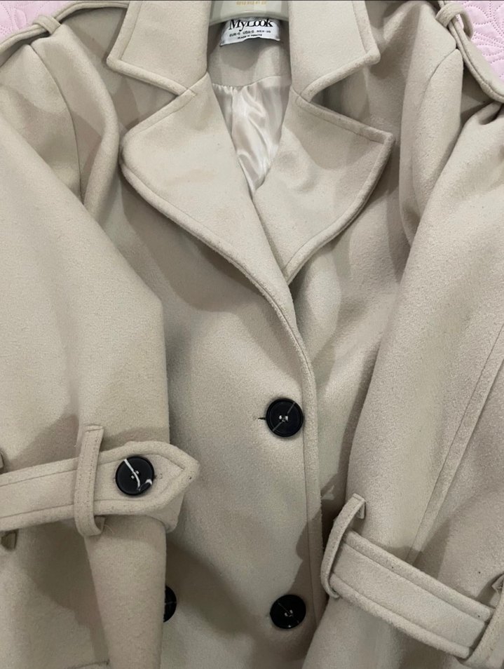 TAŞ RENGİ KUŞAKLI PREMIUM UZUN KABAN - Görsel 4