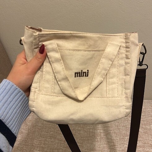 Diğer Mini krem kanvas çanta