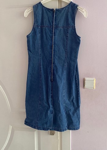 s Beden Lacivert Kolsuz Midi Denim Elbise