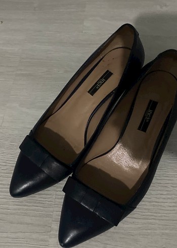 37 Beden Siyah Deri Stiletto Tokalı Klasik Kadın Ayakkabısı