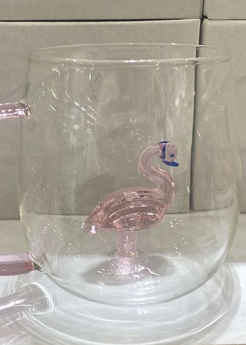 Pembe Flamingo Detaylı Cam Kupa - Görsel 2