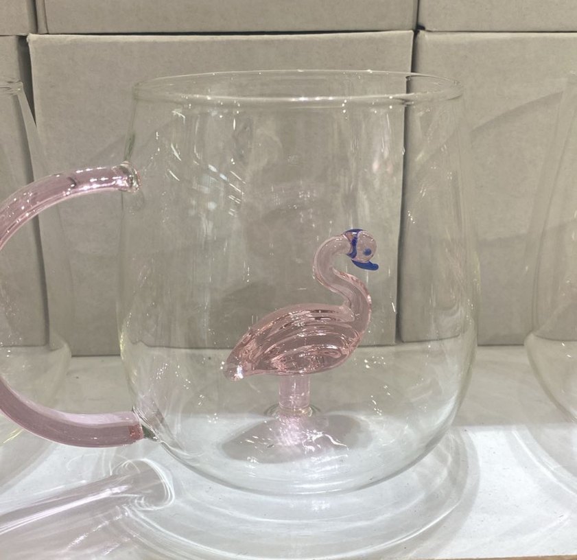 Pembe Flamingo Detaylı Cam Kupa - Görsel 2
