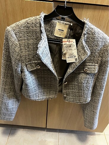s Beden gri Renk Koton tüvit blazer ceket