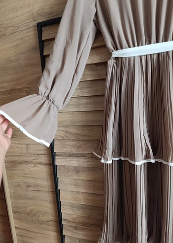 Diger Bej Kat kat Uzun Elbise - Görsel 3