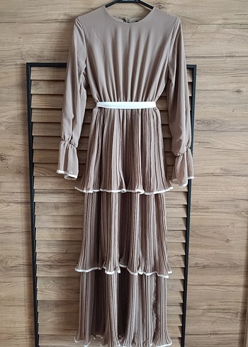 Diger Bej Kat kat Uzun Elbise - Görsel 2