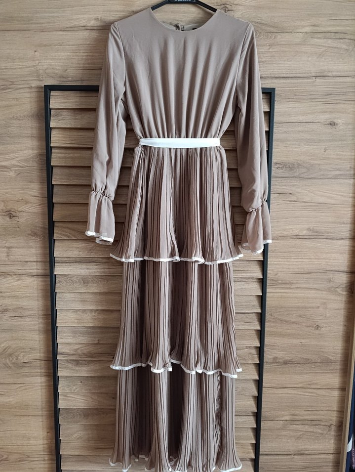 Diger Bej Kat kat Uzun Elbise - Görsel 2