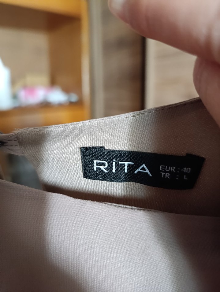 Diger Bej Kat kat Uzun Elbise - Görsel 4