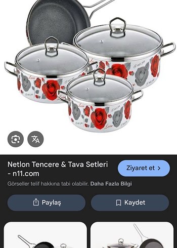 Kırmızı Güllü 3 Parça Tencere ve Tava Seti