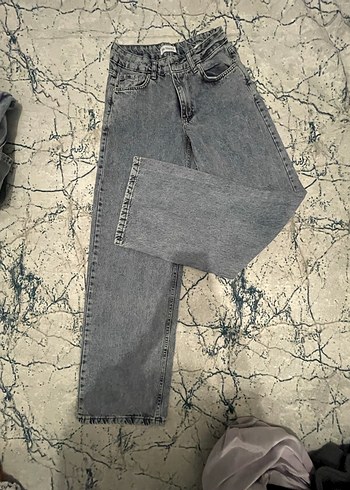 Gri Batik Desenli Bol Kesim Kadın Kot Pantolon