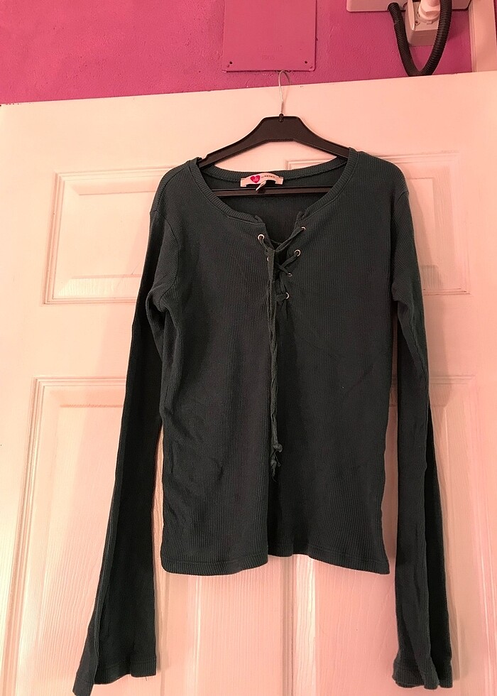 koton koyu yeşil bluz - Görsel 2