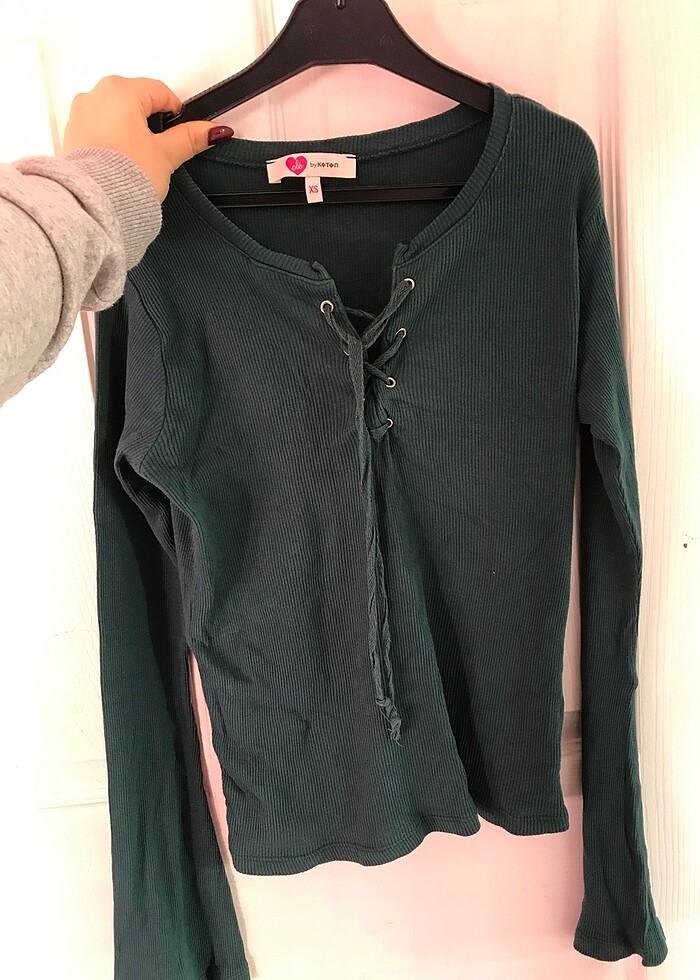koton koyu yeşil bluz - Görsel 4