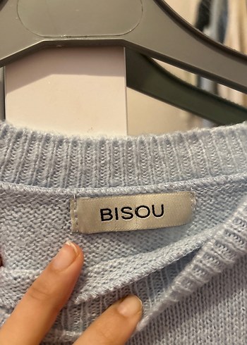 Diğer Bebek Mavisi Bulut Desenli Örgü Kadın Kazak