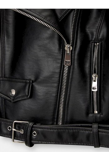 Kadın Siyah Deri Biker Ceket hiç kullanılmadı - Görsel 3