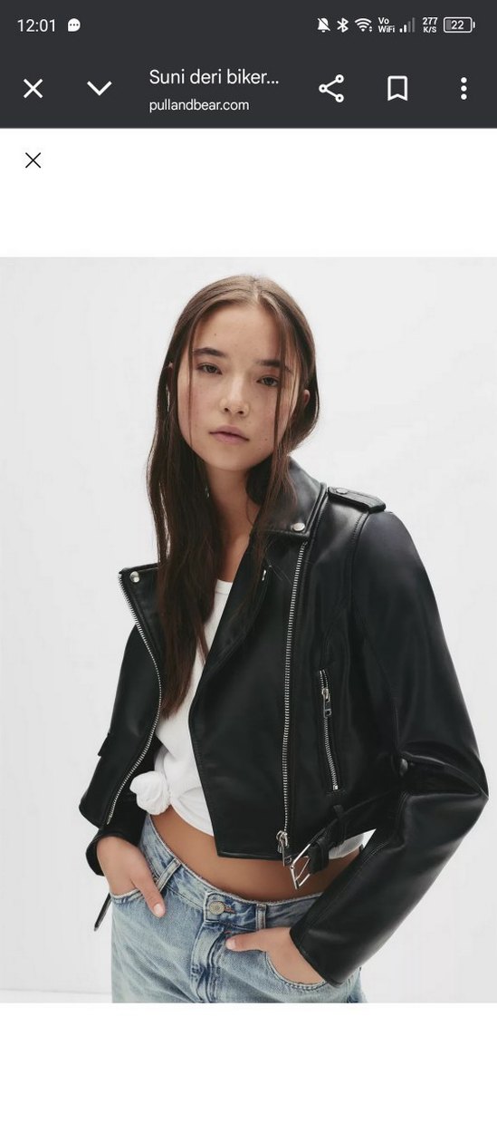 Kadın Siyah Deri Biker Ceket hiç kullanılmadı - Görsel 2
