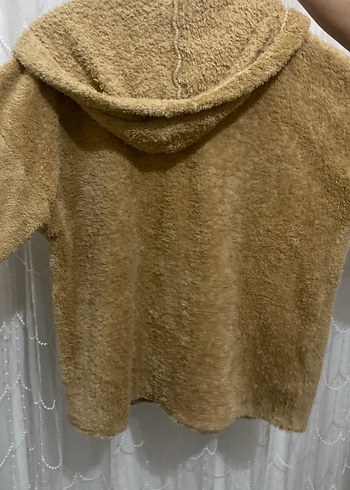 Bej Kapüşonlu Peluş Kadın Ceket - Görsel 3