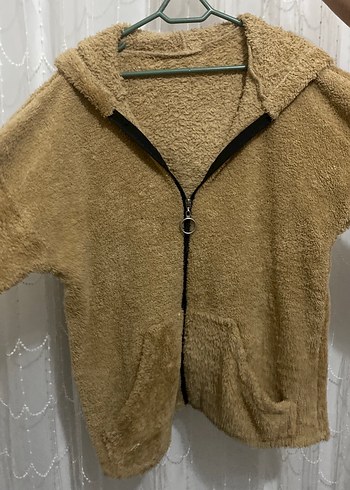 Bej Kapüşonlu Peluş Kadın Ceket - Görsel 2